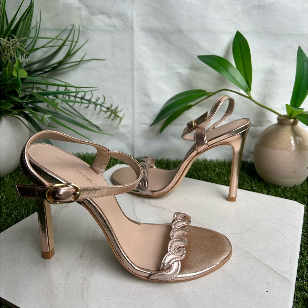 Stuart Weitzman Dancer Twistie 4” Rose Gold Leath… - image 1